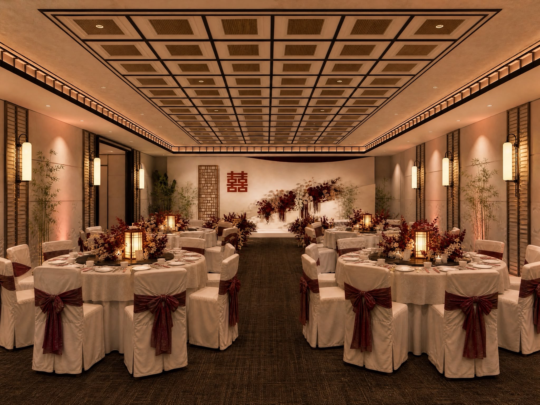 Chinese themed decorated wedding dining hall at East Treasure Chinese Restaurant (東寶) Clarke Quay.